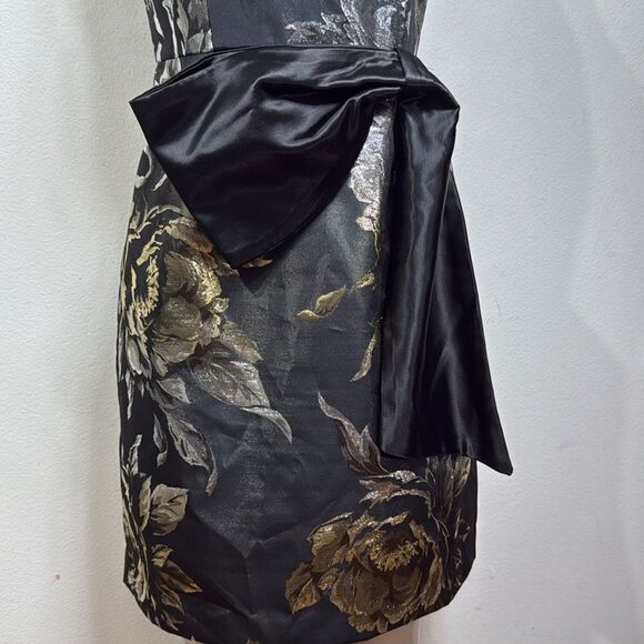 (N5) Trina Turk Taylor Metallic Floral Print Mini Dress,Black Gold Cocktail Sz 2 - Picture 5 of 16